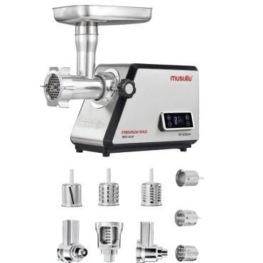 Musullu Premium Max 3500W Et Kıyma Makinesi – Dijital Ekranlı, Metal Dişlili, Rende ve Kıyma Aparatlı